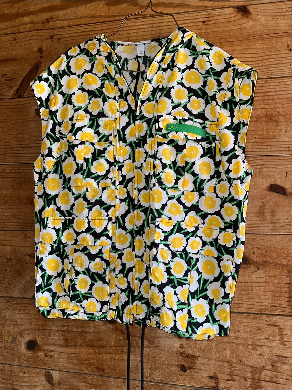 Diane Von Furstenberg For Target Floral Zip Front Top with Yellow Flowers